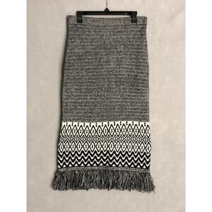 Every Fringe Skirt Women's Medium Wool Blend Geometric High Rise NEW
